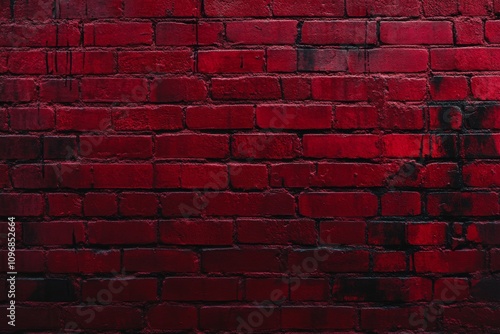 Dark Red Brick Wall with Deep Shadows and Bold Construction Details. Ideal for Dramatic Artistic Projects