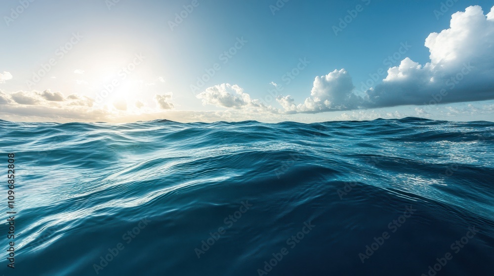 Calm ocean waves under a bright sky. Calm ocean waves under a bright sky.