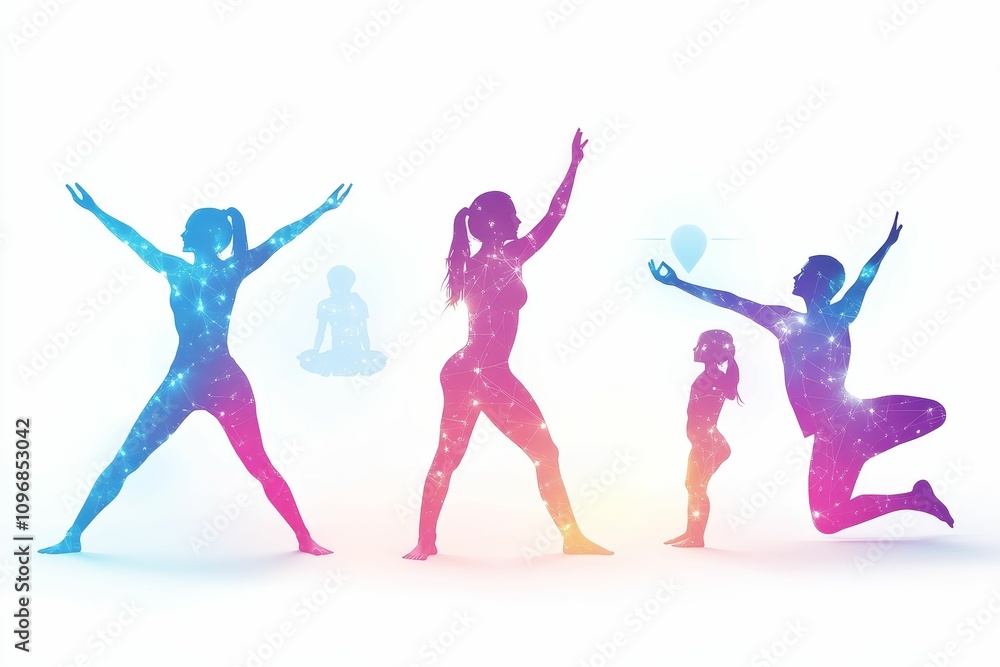 Family yoga poses, colorful silhouettes. Family yoga poses, colorful silhouettes.