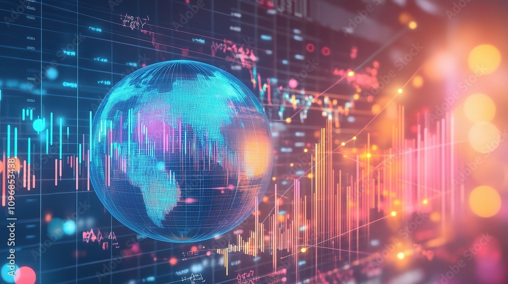 Vibrant Global Economics Concept with Earth and Financial Data Visuals Vibrant Global Economics Concept with Earth and Financial Data Visuals