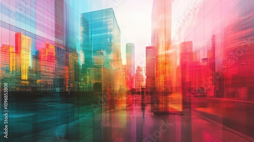 Vibrant Double Exposure Blending of Contemporary Urban Landscape