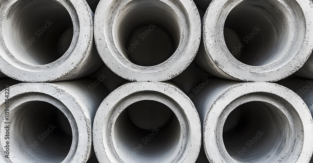 High-resolution photograph of concrete pipes arranged in an orderly fashion, showcasing their strength and composition. High-resolution photograph of concrete pipes arranged in an orderly fashion, showcasing their strength and composition.
