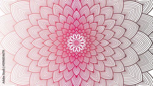 Round mandala on dreamy peach fuzz gradient background. Translucent mesh pattern in the form of a mandala. Mandala with floral patterns.Gradient background with round mandala.Vishal 