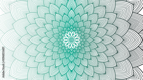 Round mandala on dreamy peach fuzz gradient background. Translucent mesh pattern in the form of a mandala. Mandala with floral patterns.Gradient background with round mandala.Vishal 