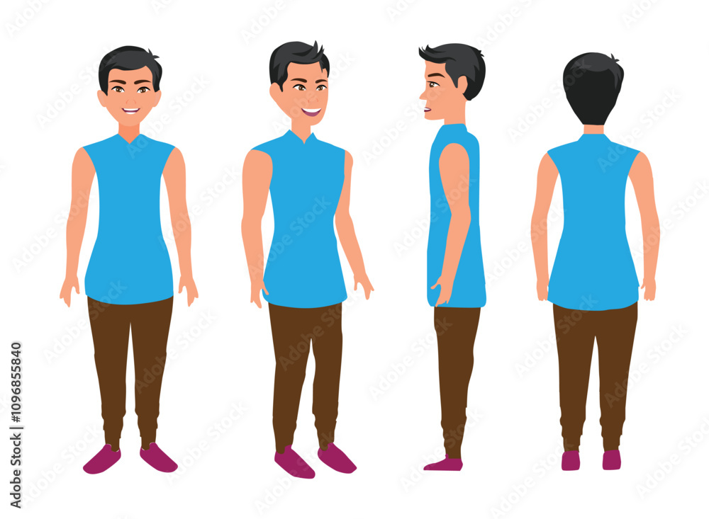 Obraz premium Body Builder Man Different Poses Cartoon Vector Design