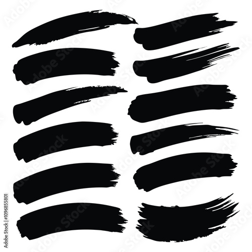 Abstract Black Brush Strokes Set: Rough Edges for Design	