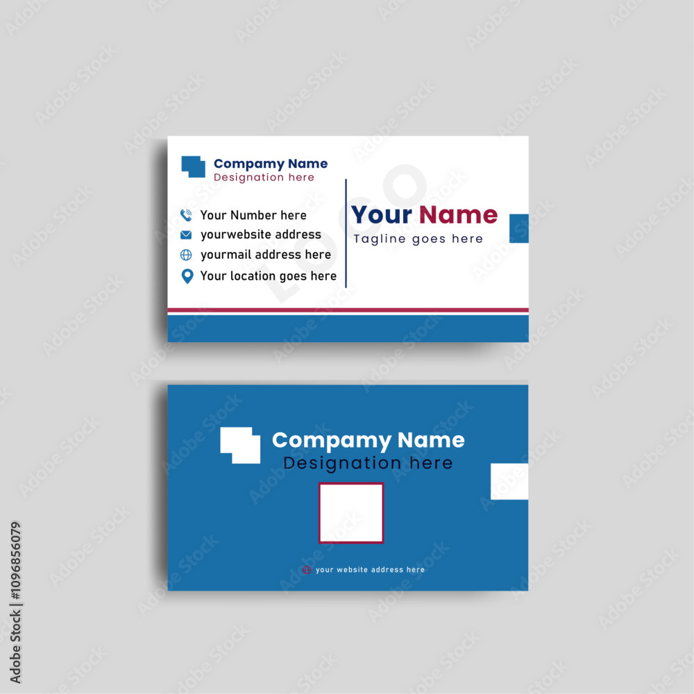 Creative Simple Business Card Design with blue, red and white color. Double sided creative business card vector design template. Business card for business and personal use. Creative Simple Business Card Design with blue, red and white color. Double sided creative business card vector design template. Business card for business and personal use.