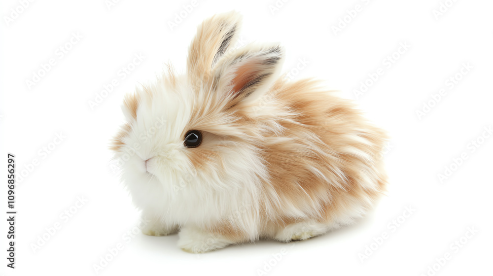 Rabbit with long ears, cute and fluffy, isolated on white background Rabbit with long ears, cute and fluffy, isolated on white background