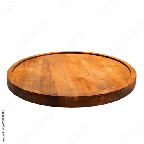 Round wood podium for product display isolated on transparent background