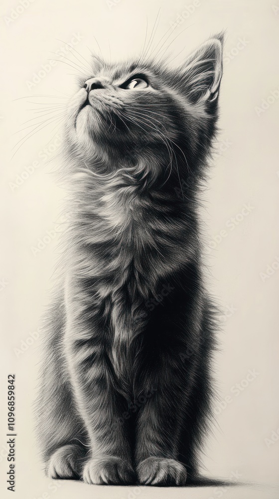 Fototapeta premium A Gray Kitten Gazing Upwards With Wonder