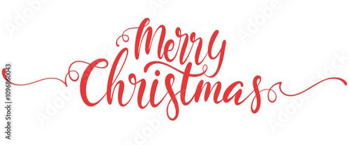 Merry Christmas lettering text calligraphic inscription. Christmas handwritten lettering. Xmas text isolated on transparent for postcard, poster, banner design element.