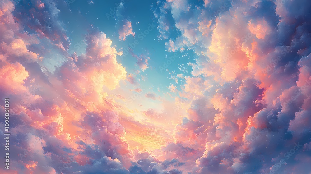 Fototapeta premium Colorful clouds outdoor landscape illustration poster background