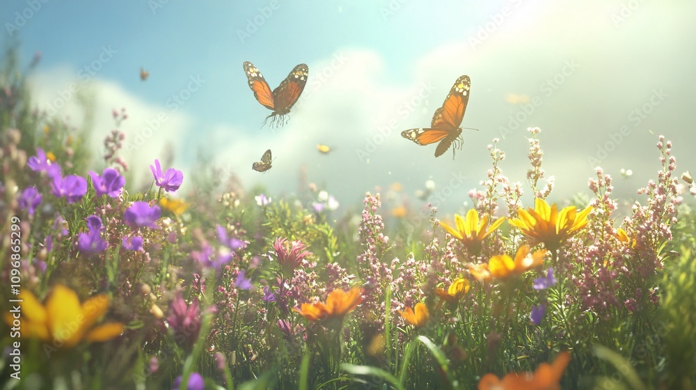 Sunny Meadow with Butterflies and Wildflowers Sunny Meadow with Butterflies and Wildflowers