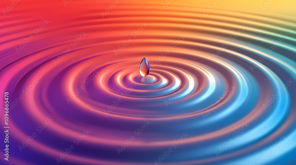 A single water droplet creates ripples in a colorful abstract background. Shimmering Water Droplets. Illustration A single water droplet creates ripples in a colorful abstract background. Shimmering Water Droplets. Illustration