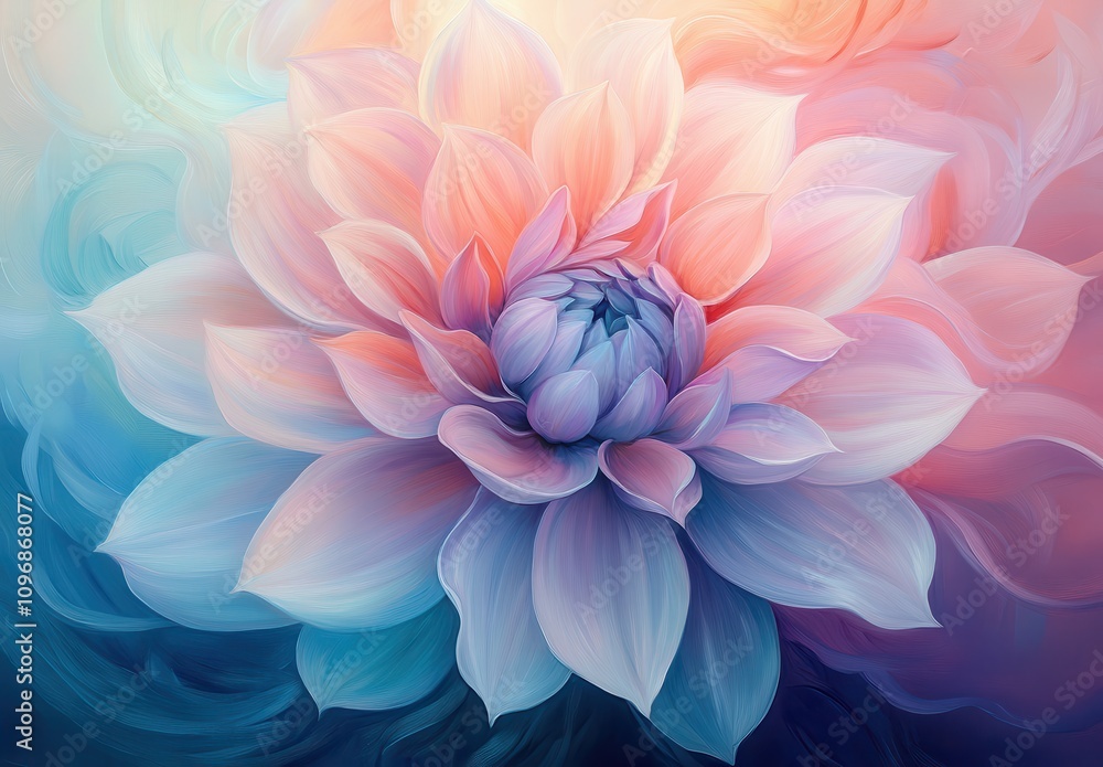 Exquisite Soft Pastel Flower with Dreamy Petals and Fluid Background in Shades of Pink, Blue, and Lavender Capturing Serenity and Beauty in Nature Exquisite Soft Pastel Flower with Dreamy Petals and Fluid Background in Shades of Pink, Blue, and Lavender Capturing Serenity and Beauty in Nature