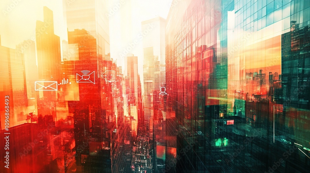 Modern Metropolis Double Exposure with Vibrant Cityscape Elements Modern Metropolis Double Exposure with Vibrant Cityscape Elements