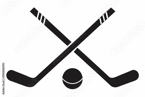 Hockey icon, Two Crossed Hockey Sticks With Puck Vector, Hockey Stick Icon