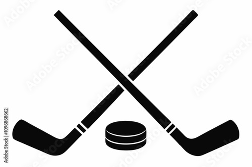 Hockey icon, Two Crossed Hockey Sticks With Puck Vector, Hockey Stick Icon