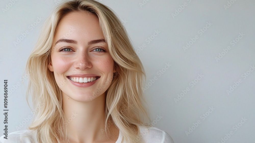Fototapeta premium Smiling Blonde Woman with Fresh Look and Clean Background