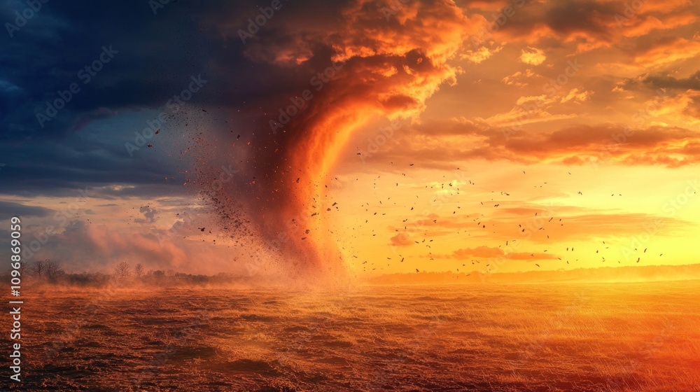 Fiery Sunset Tornado: A Dramatic Nature's Fury Fiery Sunset Tornado: A Dramatic Nature's Fury