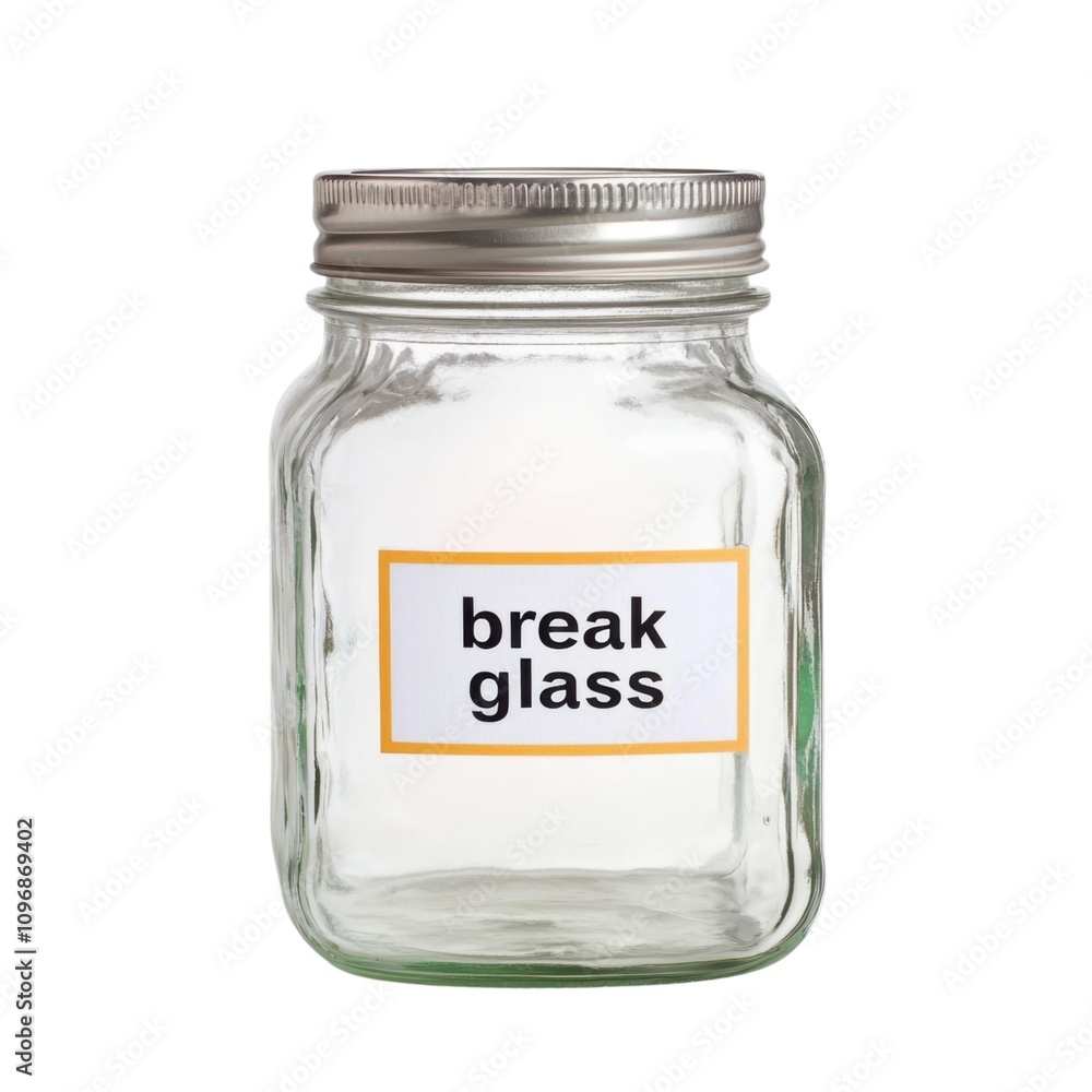A clear glass jar labeled 