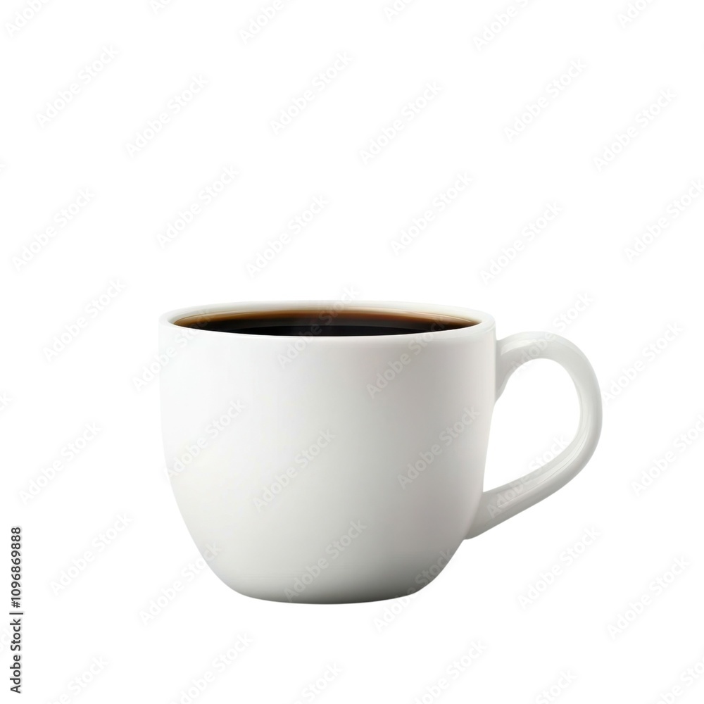 A simple white coffee cup filled with dark coffee, showcasing minimalistic design and a clean aesthetic. A simple white coffee cup filled with dark coffee, showcasing minimalistic design and a clean aesthetic.