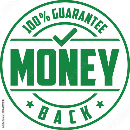 Money back guarantee label with checkmark, refund guarantee seal or stamp, vector