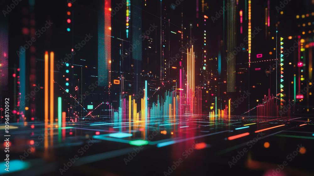 Abstract black background with Colorful charts and graphs with statistics to innovative analyze business potential and forecast future development of companies growth. Abstract black background with Colorful charts and graphs with statistics to innovative analyze business potential and forecast future development of companies growth.
