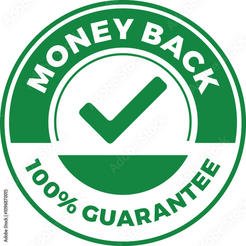 Money back guarantee label with checkmark, refund guarantee seal or stamp, vector