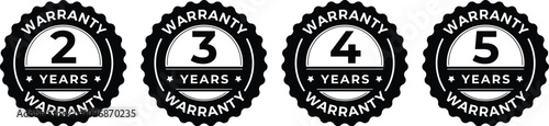 Warranty set - 2 years, 3 years, 4 years, 5 years. - Black emblem for printing. Vector typography design element isolated on white background. 