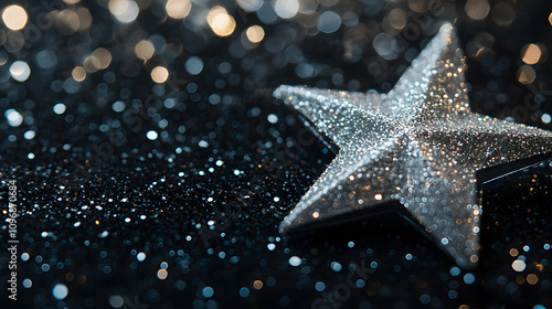 Wallpaper Mural A shimmering Christmas card with glitter accents a large silver star and a deep black background. Torontodigital.ca