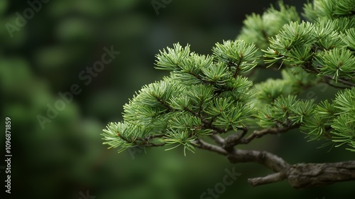 Close-Up of Dark Green Evergreen Needles with Dim Lighting photo