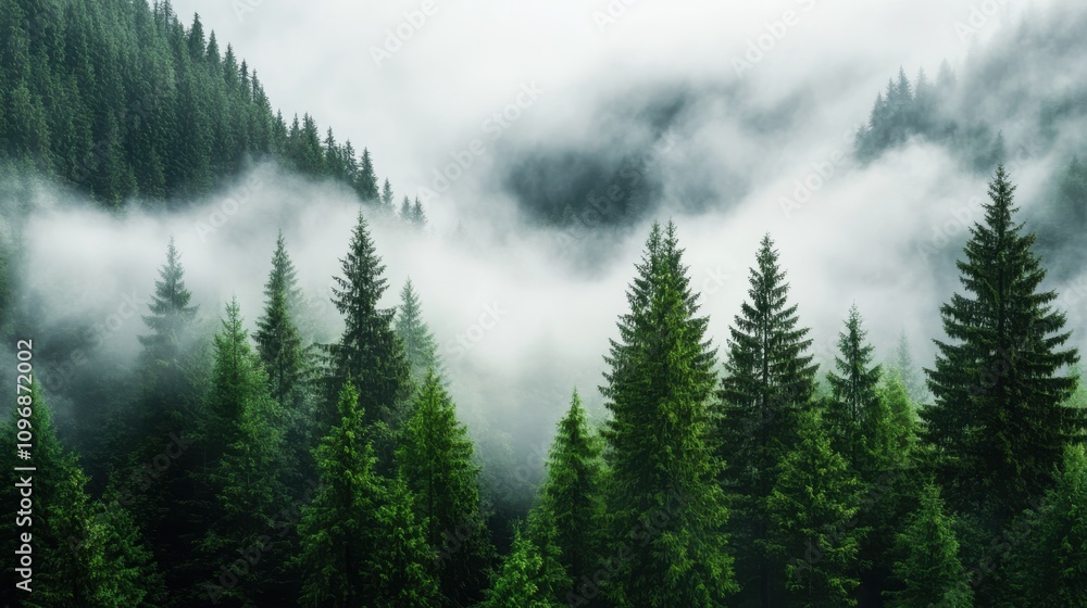 Thick fog rolls through a valley filled with lush pine trees, creating a mysterious and tranquil atmosphere, with distant mountains in the backdrop. Thick fog rolls through a valley filled with lush pine trees, creating a mysterious and tranquil atmosphere, with distant mountains in the backdrop.