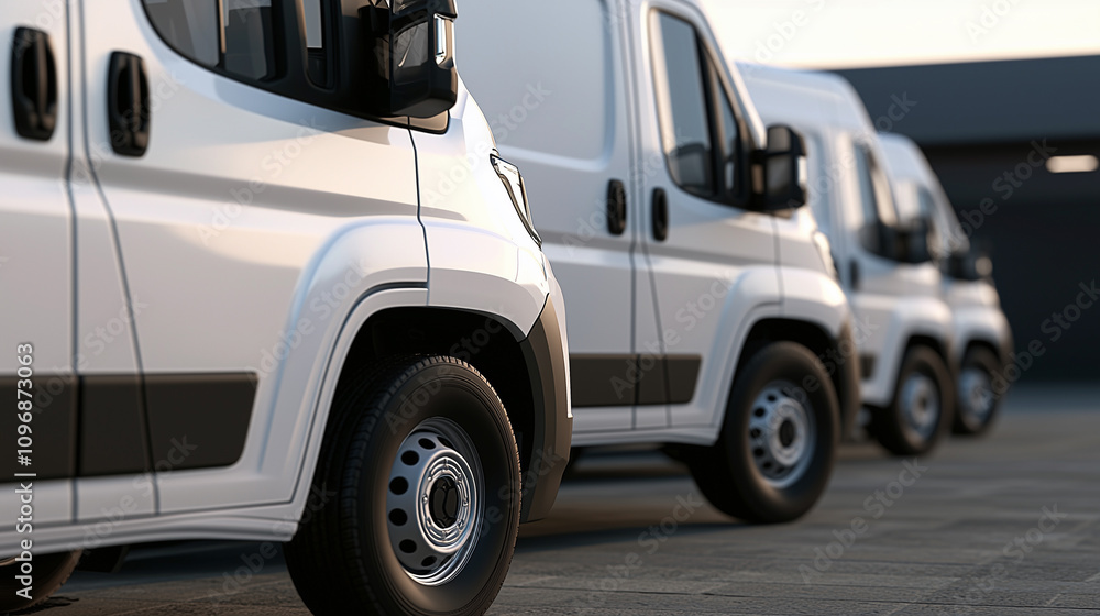 Clean and Organized Lineup of White Delivery Vans Clean and Organized Lineup of White Delivery Vans