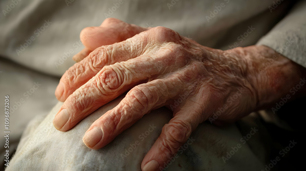 Fototapeta premium Grotesque Red Blighters on a Weathered Hand in Soft Light