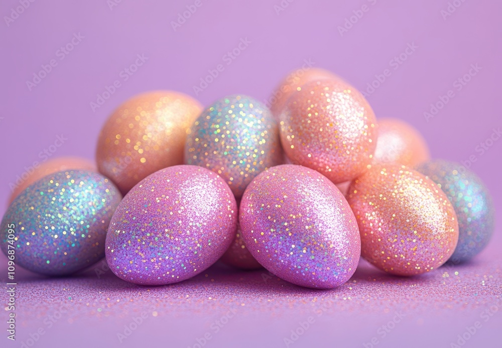Pastel Glitter Easter Eggs Piled Together on a Purple Background, Perfect for Spring Celebrations, Holiday Promotions, and Creative Projects, Symbolizing New Beginnings and Joy Pastel Glitter Easter Eggs Piled Together on a Purple Background, Perfect for Spring Celebrations, Holiday Promotions, and Creative Projects, Symbolizing New Beginnings and Joy