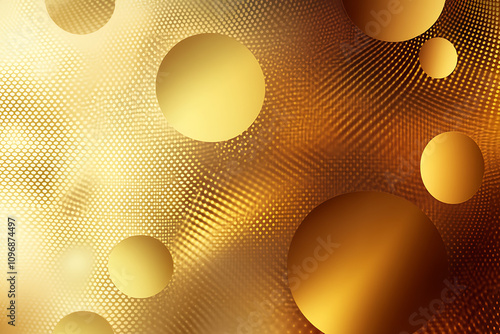 Gold Abstract Metallic Background with Gradient Spheres and Textured Waves photo