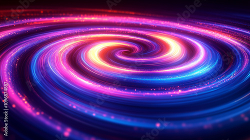 vibrant swirl of purple neon light creating a dynamic abstract pattern on a dark background symbolizing creativity energy and futuristic technology glowing with a captivating light effect