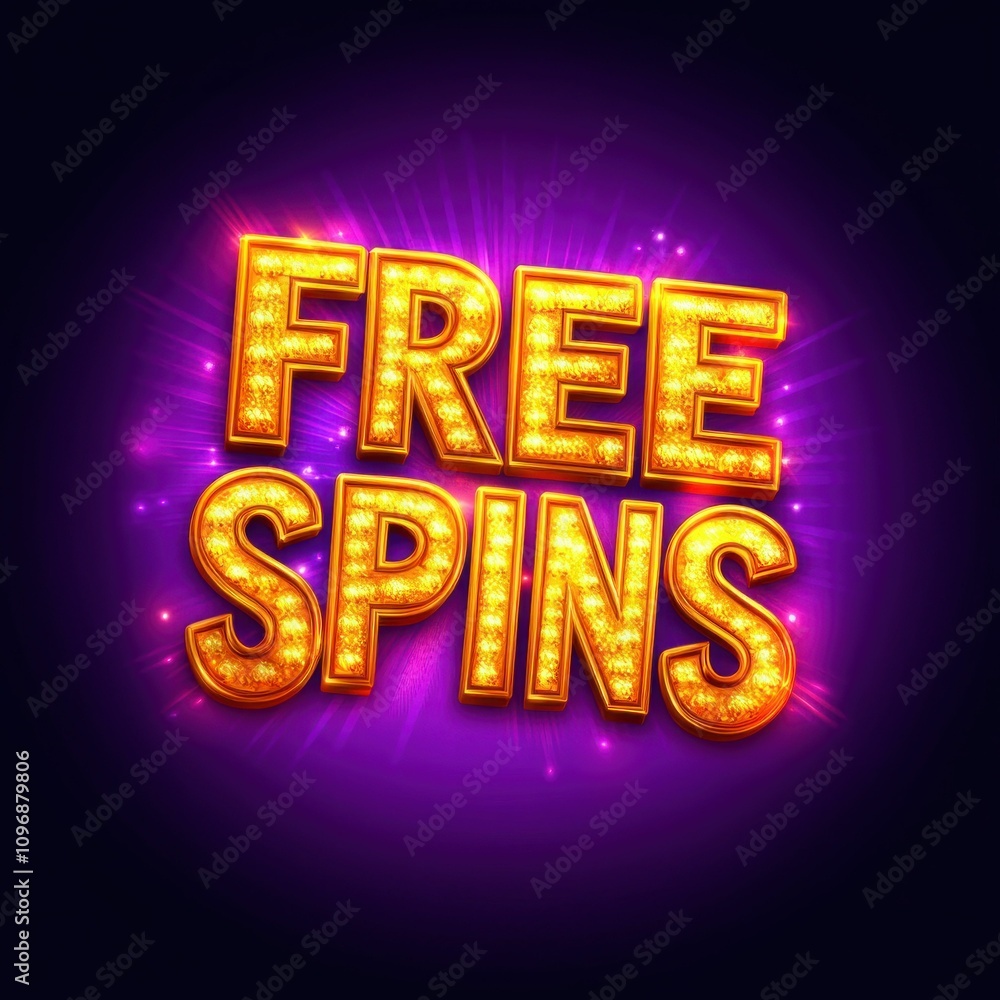 Obraz premium Golden Free Spins Text with Bright Sparkling Effects