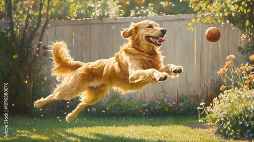 Golden Retriever Playing in the Garden