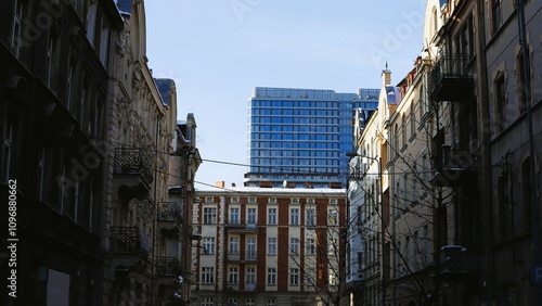 Kamienice w Katowicach w tle wieżowiec  photo