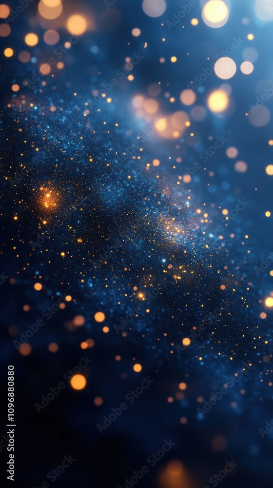 Deep blue background with golden bokeh lights Deep blue background with golden bokeh lights
