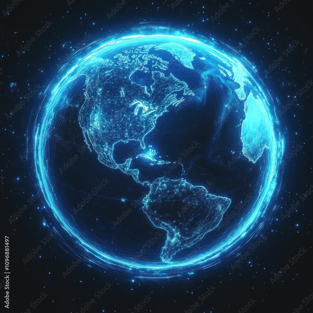Obraz premium Illuminated Global Network Displaying Americas Continents