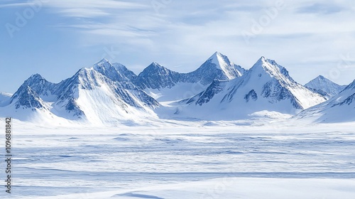 Majestic Arctic Mountainscape Panoramic View of Snow-Covered Peaks and Frozen Plains