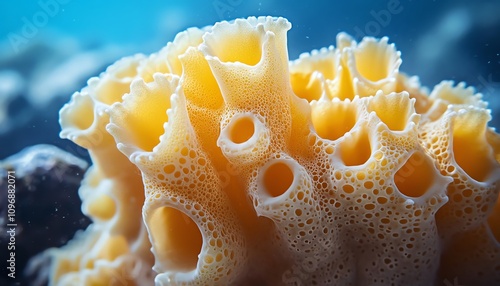 Macro of yellow sea sponge with intricate honeycomb shape