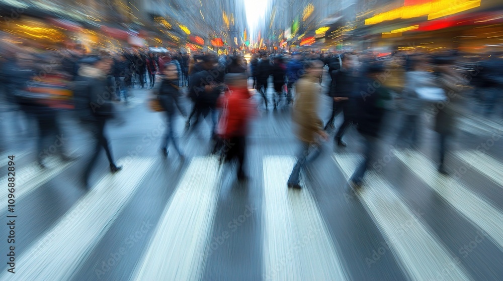 Obraz premium Intentional Motion Blur of Vibrant Crowds in Busy Urban Setting