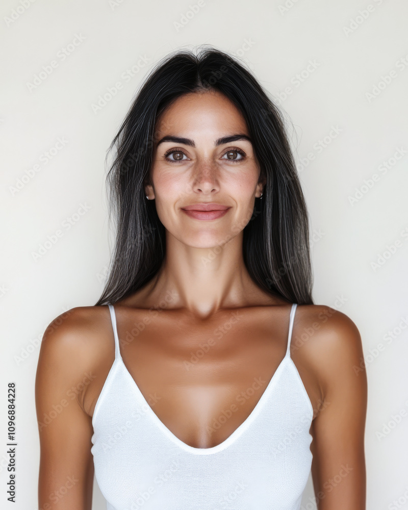 Natural beauty portrait of a woman with long hair against a light background Natural beauty portrait of a woman with long hair against a light background