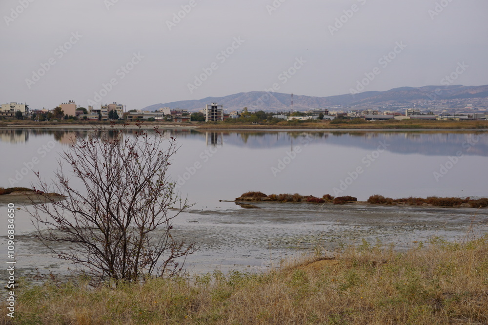 The stunning Kalochori Lagoon in the Axios Delta National Park close to Thessaloniki in Greece in November The stunning Kalochori Lagoon in the Axios Delta National Park close to Thessaloniki in Greece in November