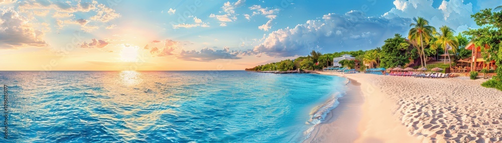 Fototapeta premium Sunset serenity tropical beach paradise caribbean island landscape photography tranquil environment scenic viewpoint natural beauty