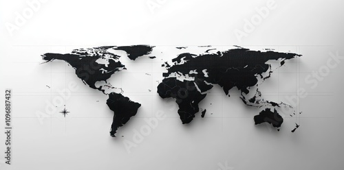 Wallpaper Mural A Three Dimensional World Map Rendered In Black Torontodigital.ca